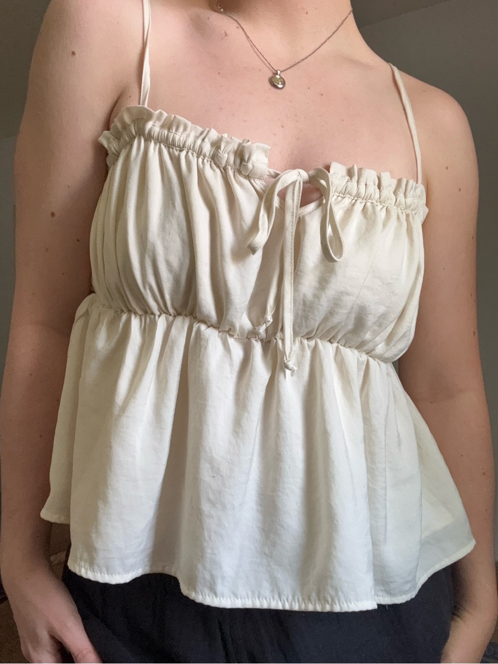 American Eagle Cream Ruffle Tie-Front Cami Top